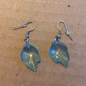 Blue Clear Leaf Shape Dangling Earrings